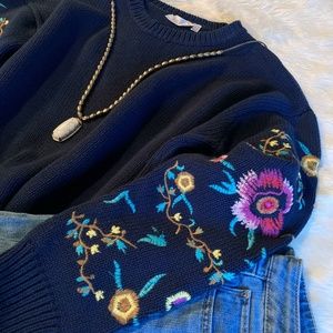 Evereve Sweater with Embroidered Floral Sleeves